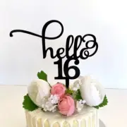 Acrylic Black 'hello 16' Birthday Cake Topper 16th Party Decorations Supplies