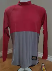 NWT Mens XL Easton Baseball Shirt Compression Red/Gray Mock Neck Long Sleeve