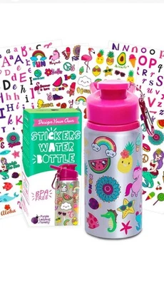 Purple Ladybug Design Your Own Kid's Stickers Water Bottle for Girls, Pink/Multi