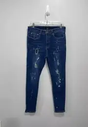 Men’s BoohooMAN super skinny rip & splatter size 34 jeans Blue Indigo NEW