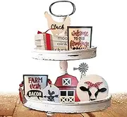 Farmhouse Tabletop Signs - 8X Wooden Kitchen Table Decor,Creative Cow Art Craft, Rooster Sign for Cabinet Shelf Desktop