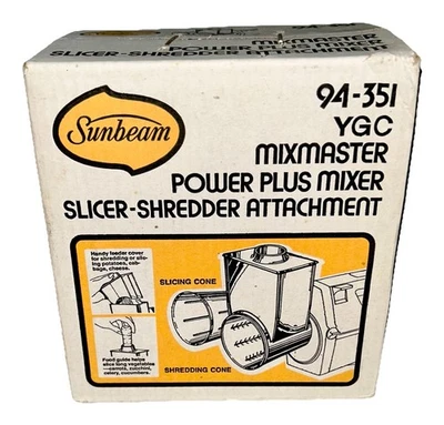 Vtg Sunbeam 94-351 Mixmaster Power Plus Mixer Slicer Shredder Attachment SEALED