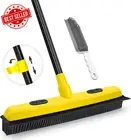 Carpet Rake Pet Hair Removal Broom, Rubber Push Broom with Squeegee