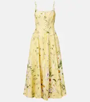 [Camilla] Camilla Daisy Chains linen and silk corset dress AU 14 yellow