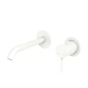Fienza Kaya Wall Bath/ Basin Mixer Set Round Plate 160mm Matte White 228104MW