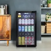 98L Bar Fridge Glass Door with Light Black Mini Fridge Beverage Cooler