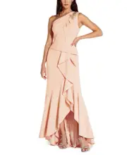 Adrianna Papell Women's One Shoulder Beaded Ruffled Gown Pink Size TBD