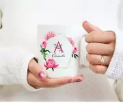 Floral Monogram Initial Name Coffee Mug Personalized Monogram Name Mug Floral
