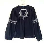 Old Navy Black & White Peasant Embroidered Top Size Small Brand New