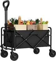 Trolley on Wheels, Transport 150KG Capacity, Folding Festival Portable Beach Trolley Cart, Festival Trolley Heavy Duty, Pull Wagon for Sand Trailer Transport Garden Sport Beach Black
