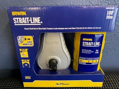 IRWIN REEL w/ BLUE CHALK- STRAIT-LINE CLASSIC 100’ 1932880-Aluminum Reel