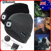 Unisex Knitted Beanie Hat With Head Torch Light Bluetooth Warm Hat Music Cap