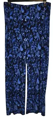 Chico's Whimsy Folklore Stretchy Pull On Palazzo Pants Size 3 Navy White NWT!