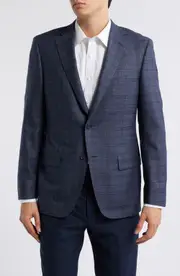 Heritage Gold Navy Plaid Super 130s Wool Sport Coat in Blue at Nordstrom, Size 48 Long