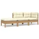 Garden Sofa Set with Cushion Solid Acacia Wood Modular Patio Lounge Setting 3pcs