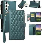 Boyobacase for Samsung Galaxy S24 Plus 5G Wallet Case,for Galaxy S25 Plus 5G Case, PU Leather Wallet Flip Cover Stand Feature[6 Card Slots] [1 Zipper Coin Pocket] with Wrist Strap-Green