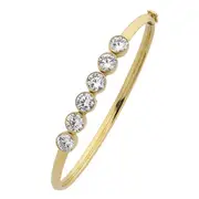 9kt Yellow Gold Silver Infused 6 Bezel Cubic Zirconia Oval Bangle