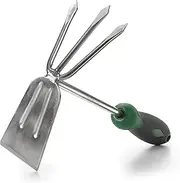 Edward Tools Stainless Steel Hoe and Cultivator - Hand Tiller for Gardening, Weeding, Tilling Soil - Heavy Duty Bend-Proof Stainless Steel Fork and Blade - Rust Proof Finish - Ergo Rubber Handle
