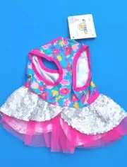 BUILD A BEAR Promise Pets Or Axolotl Pink Silver Dress Flowers Seqin Mesh BNWT
