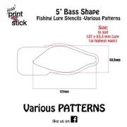 5” Bass Shaped Fishing Lure Stencils - Various Patterns
