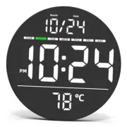 Digital Wall Clock with Large LED Display, Auto-Brightness, Temperature, White