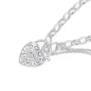 Silver 19cm Belcher With Cz Heart Padlock in White