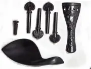 Ebony Violin Parts Set 4/4 Black Shell Inlay Tailpiece Endpin Peg Chinrest White