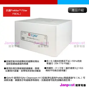 母親節優惠 IQair Cleanroom H13 專用 抗菌 PreMax™ Filter F8(XL) 前