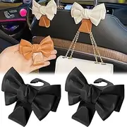HFLWYWD Car Hooks for Purses and Bags,Cute Bow Car Seat Headrest Hooks,Purse Holder for Car,Car Purse Hook Hanger,Cute Bow Car Accessories(Black)