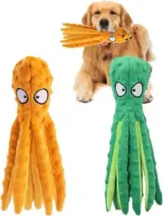Squeaky Toys for Dogs, 2 Pack No Plush Stuffing Octopus Crinkle Plush Pet Toys