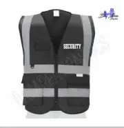 Security Black Safety Vest High Visibility White Design 2"Strips w/pockets