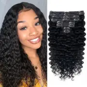 Deep Water Wave Curly Clip ns Human HairExtensions 8Pcs 120g/Set Natural Color C