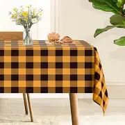 Halloween Gingham Checkered Tablecloth Square - 54 x 54 Inch Black and Orange