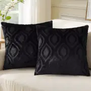 Throw Pillow Covers 18X18 Inch Set of 2, Soft Plush Faux Wool Black Couch Pillow