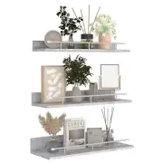 Wall Shelves with Silver Metal Guardrail, 16 Inch Floating Shelves for Grey