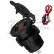 12V Waterproof Car 2.1A Charger Dual USB Socket Adapter Charging Red Voltmeter