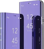 QIWEIQING Compatible with Samsung Galaxy A14 5G Leather Case Clear View Makeup Mirror Flip Cover with Kickstand Shockproof Protective Cover for Samsung Galaxy A14 5G. Mirror Purple QH