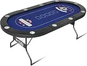 RAYKEEP 10 Player Poker Table Foldable, 84" Portable Casino Leisure Texas Holdem Table, Folding Game Table with Padded Rails and Cup Holders for Texas Card, Blackjack Board Game(Brown)