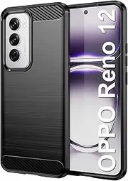﻿ HEYUS Case for Oppo Reno 12 2024, Shock-Absorption Brushed Flexible Soft Carbon Fiber Protective Cover for Oppo Reno 12 2024 - Black