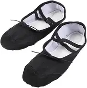 [MOBUTOFU] Elastic Band Anti-Slip Dance Shoes Boys and Girls Adults Ballet Shoes Simple Canvas Shoes for Yoga Folk Dance Modern Ballroom Jazz Size 22 Black