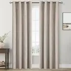 2 Panels Set 100% Blackout Natural Curtains Linen Textured 63 Inch Length Gro...