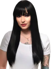 Long Straight Womens Black Fashion Wig with Fringe