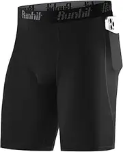 [Runhit] Men's Compression Shorts with Pockets 9'' Performance Athletic Shorts for Workouts Sports Running Spandex Shorts (Black,Large)