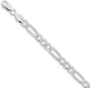 [JewelryWeb] 925 Sterling Silver Solid Polished 7mm Pave Flat Figaro Chain Bracelet 18 Centimeters Lobster Claw Link-Bracelet for Women and Men