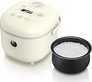 [Bear] 2 L Rice Cooker with Steamer 6 Functions for Cooking Rice with Brown Rice, Steam, Porridge, Soup, Preset, 350 W, Multifunctional Rice Cooker for 2-4 People, DFB-B20A1-BEIGE