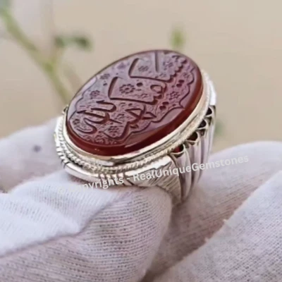 Red Agate Aqeeq Mens Ring Sterling Silver 925 Beautiful Ring Gift For Her