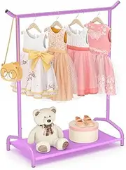 EAGMAK Kids Clothing Rack, Baby Clothes Rack with Bottom Storage Shelf, Kids Dress Up Rack for Little Girls, Metal Coat Rack Toddler Closet Organizer, Costume Garment Rack for Hanging Clothes (Purple)