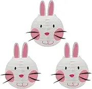 3Pcs Easter Bunny Paper Lantern Cute Rabbit Shaped Hanging Decor 5.83inch Reusable Round Craft Lantern for DIY Party Yard Garden Birthday Celebration