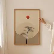[hohadoi] Tree Of Life Japandi Wall Art Geometric Prints Boho Style Scandinavian Art Muted Asian Landscape Modern Aesthetic Vintage Artwork Deco