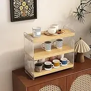 Hbluefat Acrylic Desktop Organizer Shelf, 3-Tier Small Wood Desk Bookshelf, Multipurpose Tabletop Display Storage Rack for Home Office (Wood)